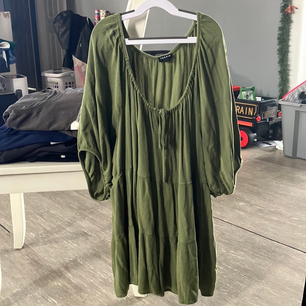 Olive Green Torrid Size 3 Flowy 3/4 Sleeve Shirt